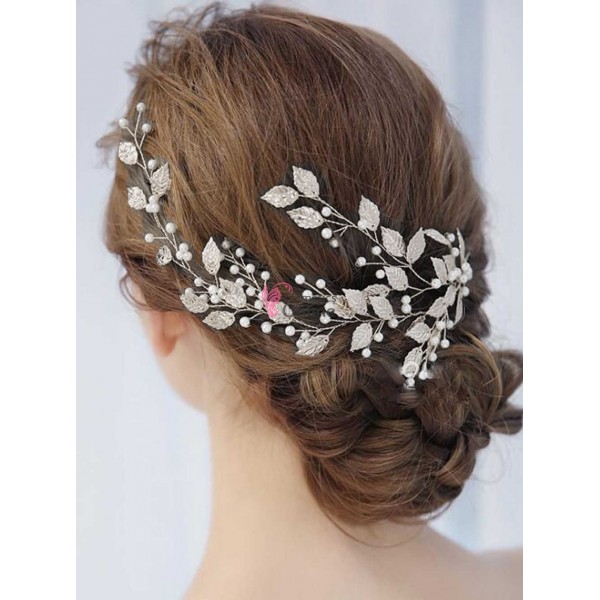 Tiara Ti029AA Argintie pentru mirese cu perle + 4 agrafe